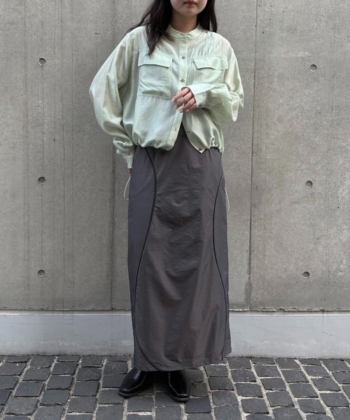 &g'aime（アンジェム）の「【&g'aime】シャーリングシアーシャツ　Shirred Sheer Shirt（シャツ/ブラウス・レディース・ライトグリーン/ブラック/ライトグレー・FREE）」の10枚目の写真