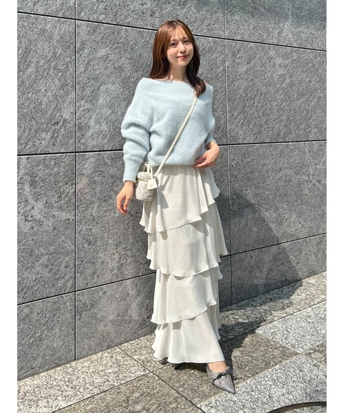 SNIDEL（スナイデル）の「サテンナローティアードスカート（スカート・レディース・ブラウン/ブルー/アイボリー・1/0）」の19枚目の写真