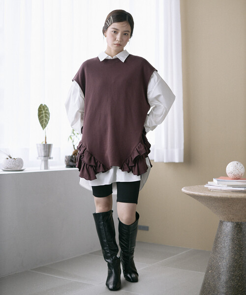 Firsthand(ファーストハンド)の「Firsthand/ファーストハンド オーガニックコットン 裾フリルトップス / リラックスフィット / 裏毛スウェット / ベスト(ベスト・レディース・ブラウン/グレー/ブラック・ONE SIZE)」の10枚目の写真