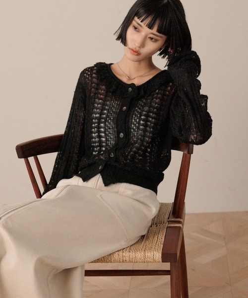 LOWRYS FARM(ローリーズファーム)の「レーシーフリルカーディガン 593406(カーディガン/ボレロ・レディース・アイボリー/ライトグリーン/ブラック・FREE)」の8枚目の写真