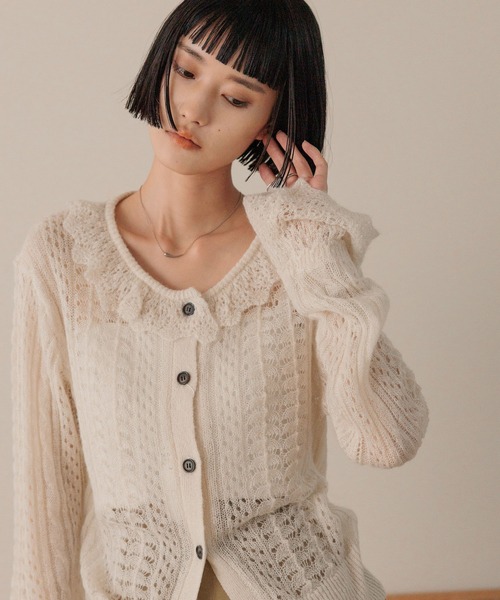 LOWRYS FARM(ローリーズファーム)の「レーシーフリルカーディガン 593406(カーディガン/ボレロ・レディース・アイボリー/ライトグリーン/ブラック・FREE)」の6枚目の写真