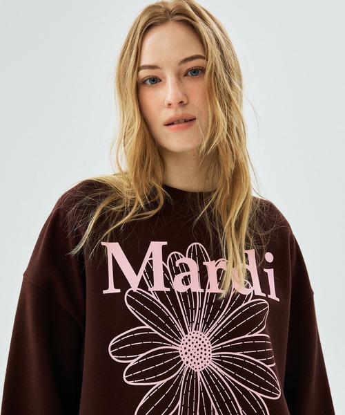 Mardi Mercredi(マルディメクルディ)の「SWEATSHIRT FLOWERMARDI / スウェットシャツ フラワーマルディ(スウェット・レディース・チャコールグレー/ブラウン/ネイビー/ブラック×ベージュ/ブラウン系その他/オートミール/ブラック×パープル/アッシュブラウン・FREE)」の7枚目の写真