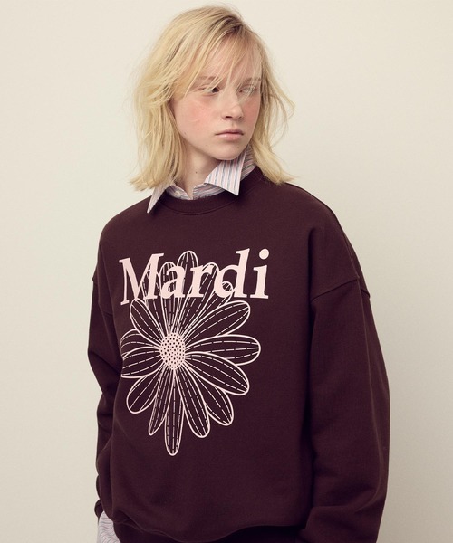 Mardi Mercredi(マルディメクルディ)の「SWEATSHIRT FLOWERMARDI / スウェットシャツ フラワーマルディ(スウェット・レディース・チャコールグレー/ブラウン/ネイビー/ブラック×ベージュ/ブラウン系その他/オートミール/ブラック×パープル/アッシュブラウン・FREE)」の17枚目の写真