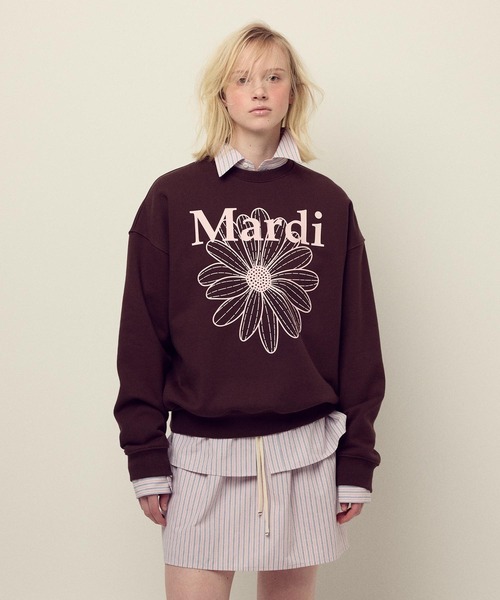 Mardi Mercredi(マルディメクルディ)の「SWEATSHIRT FLOWERMARDI / スウェットシャツ フラワーマルディ(スウェット・レディース・チャコールグレー/ブラウン/ネイビー/ブラック×ベージュ/ブラウン系その他/オートミール/ブラック×パープル/アッシュブラウン・FREE)」の21枚目の写真
