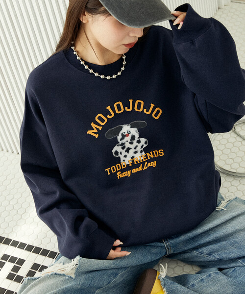PUBLUX（パブリュクス）の「PUBLUX/パブリュクス mojojojo カレッジ風 フロッキー スウェット　限定展開（スウェット・レディース・ライトグレー/ネイビー/グレー/ナチュラル・ﾌﾘ-）」の4枚目の写真