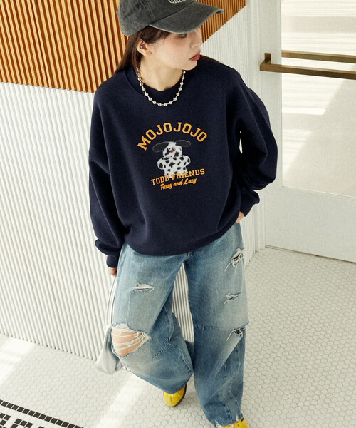 PUBLUX（パブリュクス）の「PUBLUX/パブリュクス mojojojo カレッジ風 フロッキー スウェット　限定展開（スウェット・レディース・ライトグレー/ネイビー/グレー/ナチュラル・ﾌﾘ-）」の19枚目の写真