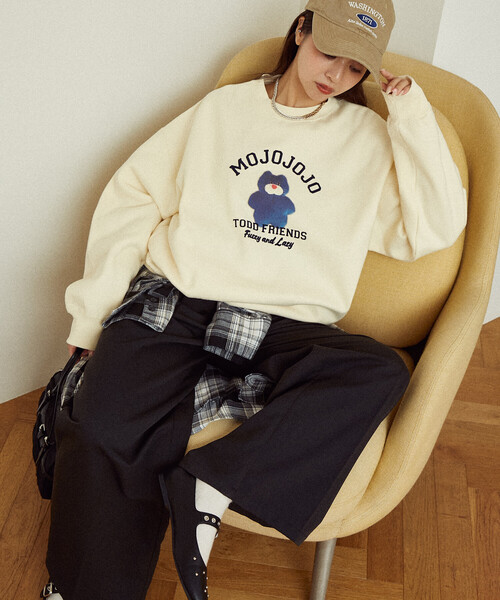 PUBLUX（パブリュクス）の「PUBLUX/パブリュクス mojojojo カレッジ風 フロッキー スウェット　限定展開（スウェット・レディース・ライトグレー/ネイビー/グレー/ナチュラル・ﾌﾘ-）」の6枚目の写真