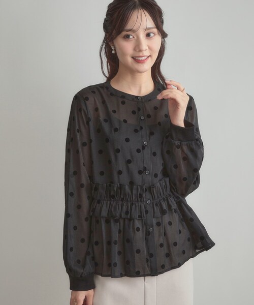 couture brooch(クチュールブローチ)の「フロッキードットペプラムブラウス(シャツ/ブラウス・レディース・ブラウン系その他2/ブラック系・38/40)」の9枚目の写真