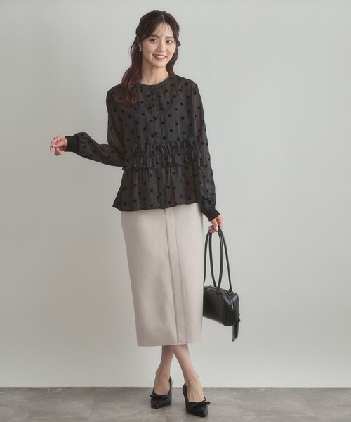 couture brooch(クチュールブローチ)の「フロッキードットペプラムブラウス(シャツ/ブラウス・レディース・ブラウン系その他2/ブラック系・38/40)」の5枚目の写真