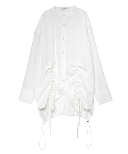 アンスリード　ヘムギャザーシャツキャミソール ホワイト×ブルー サイズ：F UN3D.（アンスリード）の「ヘムギャザーシャツキャミソール