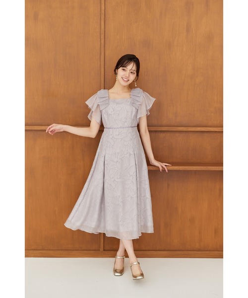 tocco closet（トッコ　クローゼット）の「リボンラッフルスリーブラインフロッキーフラワーワンピース（ワンピース・レディース・ブラック/ラベンダー・M）」の22枚目の写真