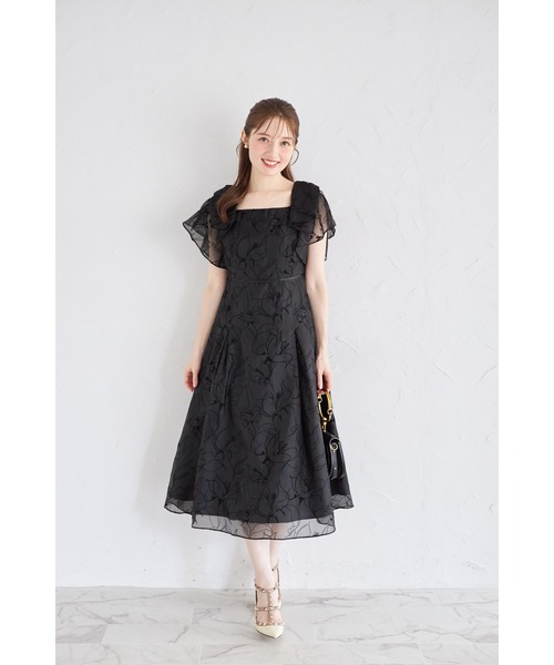 tocco closet（トッコ　クローゼット）の「リボンラッフルスリーブラインフロッキーフラワーワンピース（ワンピース・レディース・ブラック/ラベンダー・M）」の20枚目の写真