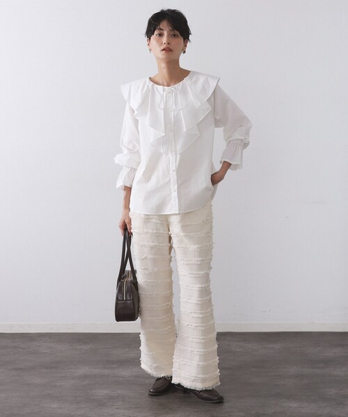 OPAQUE.CLIP（オペークドットクリップ）の「ラッフルフリルブラウス【洗濯機OK】（シャツ/ブラウス・レディース・ホワイト/ブラック/イエロー系その他・00）」の5枚目の写真