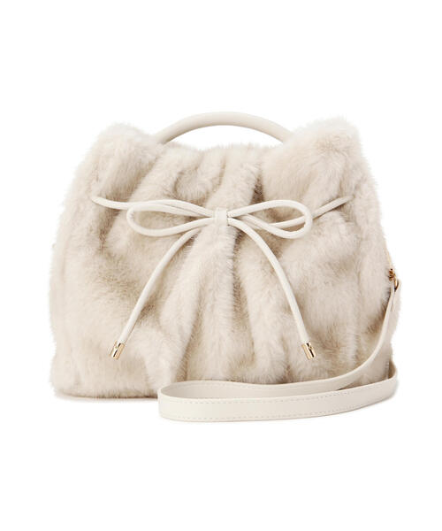 NATURAL BEAUTY BASIC（ナチュラルビューティーベーシック）の「◇フェイクミンクラウンドバッグ（ハンドバッグ・レディース・オフホワイト/ブラウン・ﾌﾘ-）」の6枚目の写真