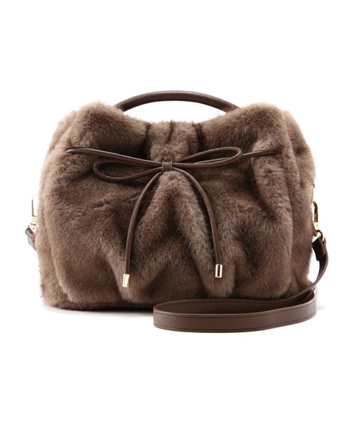 NATURAL BEAUTY BASIC（ナチュラルビューティーベーシック）の「◇フェイクミンクラウンドバッグ（ハンドバッグ・レディース・オフホワイト/ブラウン・ﾌﾘ-）」の4枚目の写真