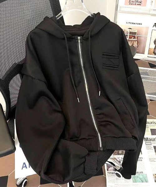 neos（ネオス）の「【neos】ショート丈 ルーズシルエット バルーンスリーブ ジップアップ スウェット パーカー（パーカー・メンズ・グレー/ブラック・MEDIUM/LARGE/X-LARGE）」の4枚目の写真