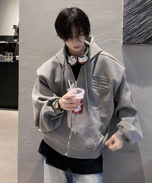 neos（ネオス）の「【neos】ショート丈 ルーズシルエット バルーンスリーブ ジップアップ スウェット パーカー（パーカー・メンズ・グレー/ブラック・MEDIUM/LARGE/X-LARGE）」の9枚目の写真