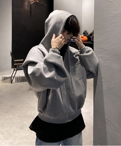 neos（ネオス）の「【neos】ショート丈 ルーズシルエット バルーンスリーブ ジップアップ スウェット パーカー（パーカー・メンズ・グレー/ブラック・MEDIUM/LARGE/X-LARGE）」の13枚目の写真