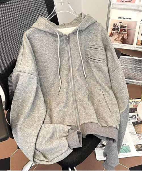 neos（ネオス）の「【neos】ショート丈 ルーズシルエット バルーンスリーブ ジップアップ スウェット パーカー（パーカー・メンズ・グレー/ブラック・MEDIUM/LARGE/X-LARGE）」の12枚目の写真