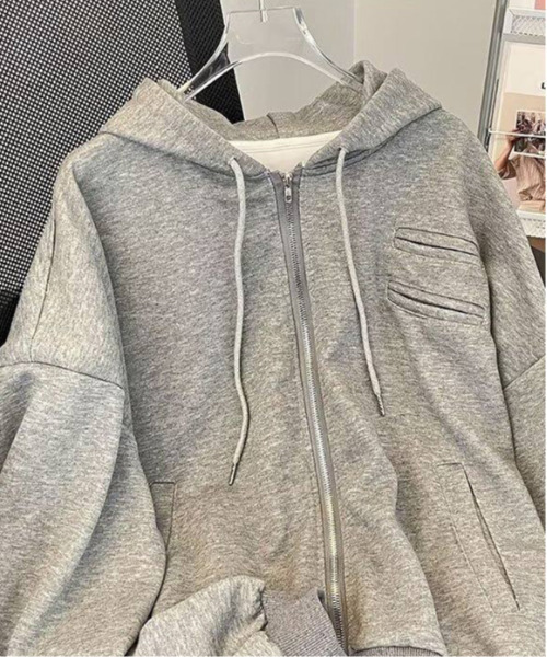 neos（ネオス）の「【neos】ショート丈 ルーズシルエット バルーンスリーブ ジップアップ スウェット パーカー（パーカー・メンズ・グレー/ブラック・MEDIUM/LARGE/X-LARGE）」の10枚目の写真