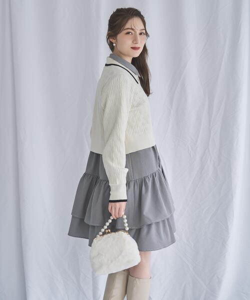 SWINGLE（スウィングル）の「配色ポロニット（ニット/セーター・レディース・ネイビー/ライトグレー/キャメル/ブラウン/グレー/オフホワイト・FREE）」の7枚目の写真