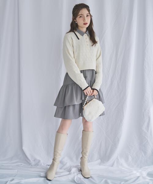 SWINGLE（スウィングル）の「配色ポロニット（ニット/セーター・レディース・ネイビー/ライトグレー/キャメル/ブラウン/グレー/オフホワイト・FREE）」の8枚目の写真