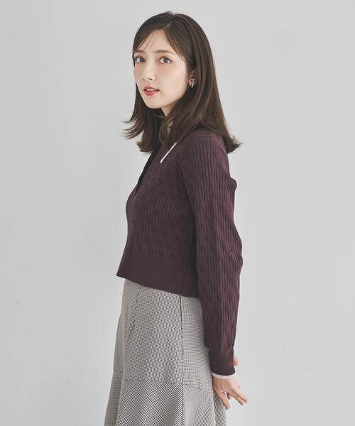 SWINGLE（スウィングル）の「配色ポロニット（ニット/セーター・レディース・ネイビー/ライトグレー/キャメル/ブラウン/グレー/オフホワイト・FREE）」の9枚目の写真