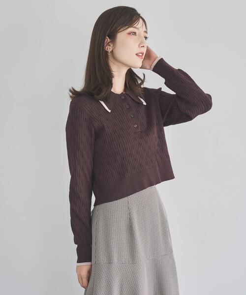 SWINGLE（スウィングル）の「配色ポロニット（ニット/セーター・レディース・ネイビー/ライトグレー/キャメル/ブラウン/グレー/オフホワイト・FREE）」の10枚目の写真