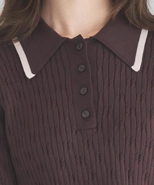 SWINGLE（スウィングル）の「配色ポロニット（ニット/セーター・レディース・ネイビー/ライトグレー/キャメル/ブラウン/グレー/オフホワイト・FREE）」の11枚目の写真