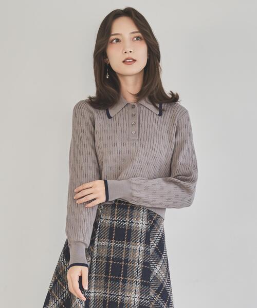 SWINGLE（スウィングル）の「配色ポロニット（ニット/セーター・レディース・ネイビー/ライトグレー/キャメル/ブラウン/グレー/オフホワイト・FREE）」の12枚目の写真