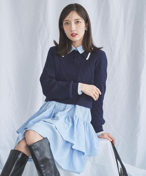 SWINGLE（スウィングル）の「配色ポロニット（ニット/セーター・レディース・ネイビー/ライトグレー/キャメル/ブラウン/グレー/オフホワイト・FREE）」の17枚目の写真