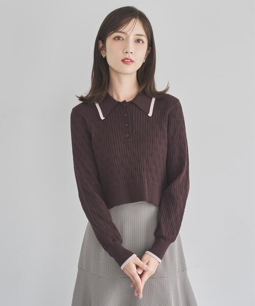 SWINGLE（スウィングル）の「配色ポロニット（ニット/セーター・レディース・ネイビー/ライトグレー/キャメル/ブラウン/グレー/オフホワイト・FREE）」の5枚目の写真