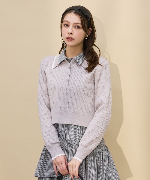 SWINGLE（スウィングル）の「配色ポロニット（ニット/セーター・レディース・ネイビー/ライトグレー/キャメル/ブラウン/グレー/オフホワイト・FREE）」の3枚目の写真