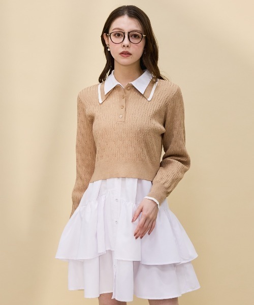 SWINGLE（スウィングル）の「配色ポロニット（ニット/セーター・レディース・ネイビー/ライトグレー/キャメル/ブラウン/グレー/オフホワイト・FREE）」の18枚目の写真