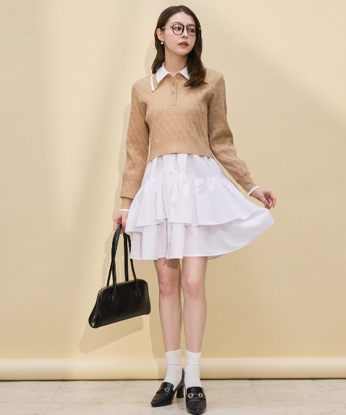 SWINGLE（スウィングル）の「配色ポロニット（ニット/セーター・レディース・ネイビー/ライトグレー/キャメル/ブラウン/グレー/オフホワイト・FREE）」の21枚目の写真