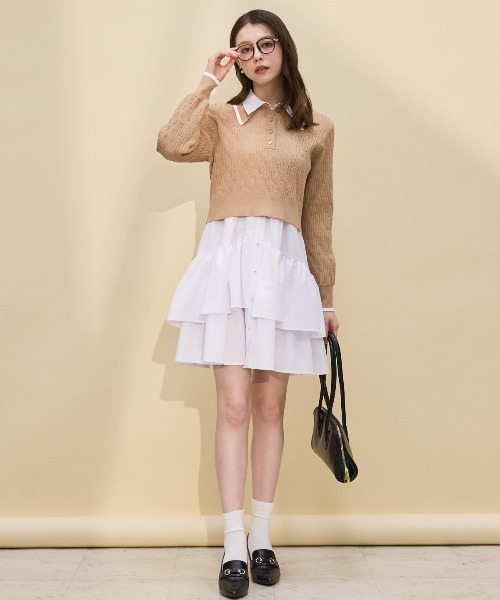 SWINGLE（スウィングル）の「配色ポロニット（ニット/セーター・レディース・ネイビー/ライトグレー/キャメル/ブラウン/グレー/オフホワイト・FREE）」の22枚目の写真