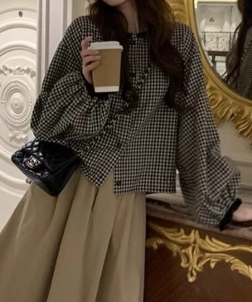 SHOUYO(ショウヨウ)の「ギンガムチェックブラウス/ボリュームロングスリーブ(シャツ/ブラウス・レディース・ブラック/ブルー・M)」の18枚目の写真