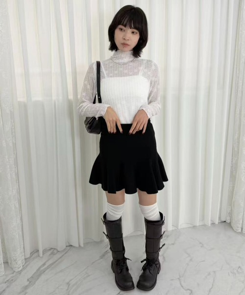 mebole(メボレ)の「ハイネックメロウシアートップス(Tシャツ/カットソー・レディース・ブラック/ホワイト・FREE)」の12枚目の写真