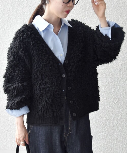 セール】SHIPS any: ループ ニット Vネック ショート カーディガン