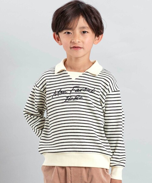 BeBe（ベベ）の「【お揃い】ボーダーリブZIPカラー長袖プルオーバー（ニット/セーター・キッズ・ホワイト系その他2/グレー系その他・130cm/110cm/140cm/150cm/120cm/100cm）」の17枚目の写真