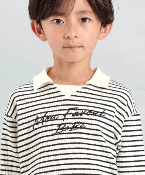 BeBe（ベベ）の「【お揃い】ボーダーリブZIPカラー長袖プルオーバー（ニット/セーター・キッズ・ホワイト系その他2/グレー系その他・130cm/110cm/140cm/150cm/120cm/100cm）」の18枚目の写真