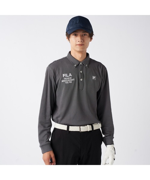FILA GOLF(フィラゴルフ )の「FILA GOLF フィラゴルフ ゴルフウェア ワンポイント ロゴ 軽量 保温 ストレッチ 裏起毛 長袖 ボタンダウン ポロシャツ(ポロシャツ・メンズ・ネイビー/ホワイト/ブラック・M/L/3L/LL)」の3枚目の写真