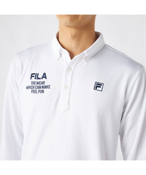 FILA GOLF(フィラゴルフ )の「FILA GOLF フィラゴルフ ゴルフウェア ワンポイント ロゴ 軽量 保温 ストレッチ 裏起毛 長袖 ボタンダウン ポロシャツ(ポロシャツ・メンズ・ネイビー/ホワイト/ブラック・M/L/3L/LL)」の7枚目の写真