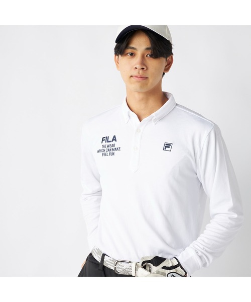 FILA GOLF(フィラゴルフ )の「FILA GOLF フィラゴルフ ゴルフウェア ワンポイント ロゴ 軽量 保温 ストレッチ 裏起毛 長袖 ボタンダウン ポロシャツ(ポロシャツ・メンズ・ネイビー/ホワイト/ブラック・M/L/3L/LL)」の8枚目の写真