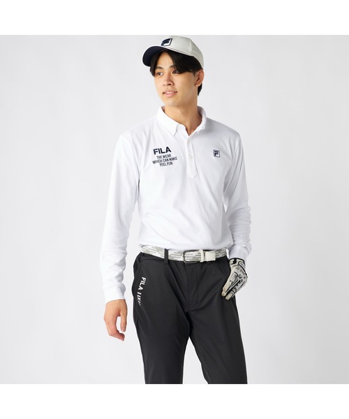 FILA GOLF(フィラゴルフ )の「FILA GOLF フィラゴルフ ゴルフウェア ワンポイント ロゴ 軽量 保温 ストレッチ 裏起毛 長袖 ボタンダウン ポロシャツ(ポロシャツ・メンズ・ネイビー/ホワイト/ブラック・M/L/3L/LL)」の9枚目の写真