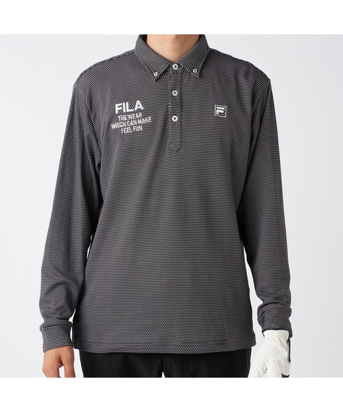 FILA GOLF(フィラゴルフ )の「FILA GOLF フィラゴルフ ゴルフウェア ワンポイント ロゴ 軽量 保温 ストレッチ 裏起毛 長袖 ボタンダウン ポロシャツ(ポロシャツ・メンズ・ネイビー/ホワイト/ブラック・M/L/3L/LL)」の13枚目の写真