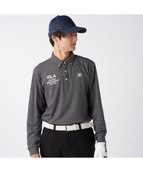 FILA GOLF(フィラゴルフ )の「FILA GOLF フィラゴルフ ゴルフウェア ワンポイント ロゴ 軽量 保温 ストレッチ 裏起毛 長袖 ボタンダウン ポロシャツ(ポロシャツ・メンズ・ネイビー/ホワイト/ブラック・M/L/3L/LL)」の22枚目の写真
