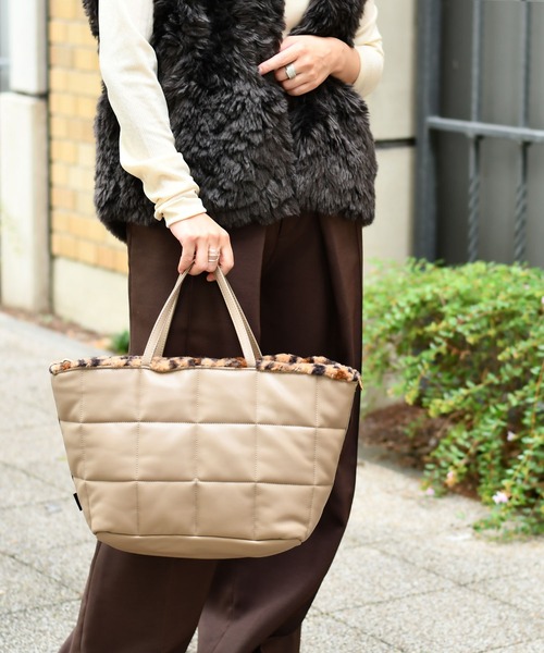 セール】バッグ リバーシブルファー＆キルティング（トートバッグ