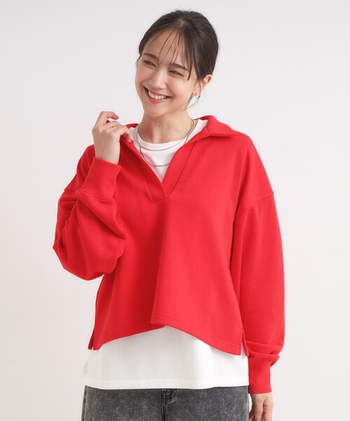 Cutie Blonde(キューティーブロンド)の「【なめらかタッチ/洗濯機可】スキッパーポロスウェット(スウェット・レディース・ワインレッド/ブラック/アイボリー・00)」の12枚目の写真