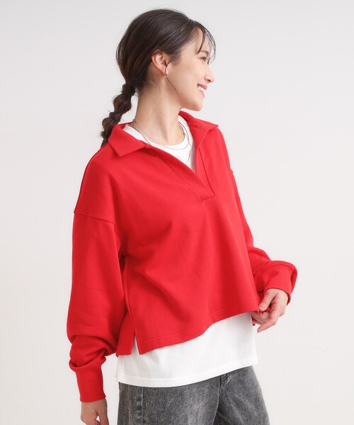 Cutie Blonde(キューティーブロンド)の「【なめらかタッチ/洗濯機可】スキッパーポロスウェット(スウェット・レディース・ワインレッド/ブラック/アイボリー・00)」の13枚目の写真